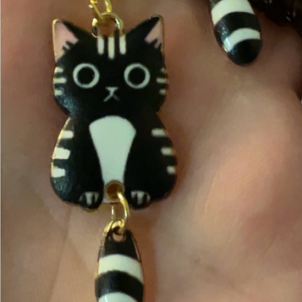 Black Cat Enamel Dangle Earrings